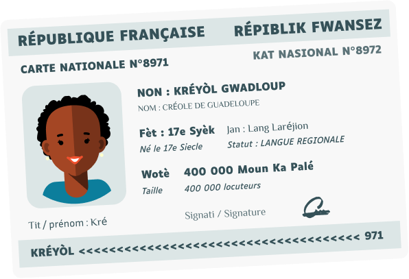 Carte d’identité du créole guadeloupéen : Kréyòl Gwadloup, langue régionale, 400 000 locuteurs