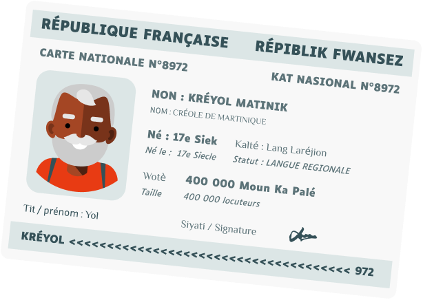 Carte d’identité du créole martiniquais : Kréyol Matinik, langue régionale, 400 000 locuteurs